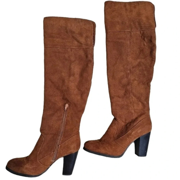 Bamboo Womens 7 Brown Faux Suede Knee High Boots Boho Y2K Retro Stacked Heel - Picture 3 of 7